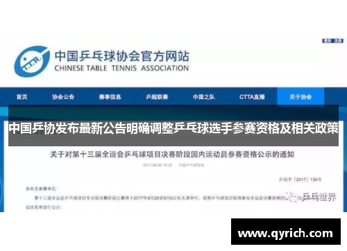 中国乒协发布最新公告明确调整乒乓球选手参赛资格及相关政策