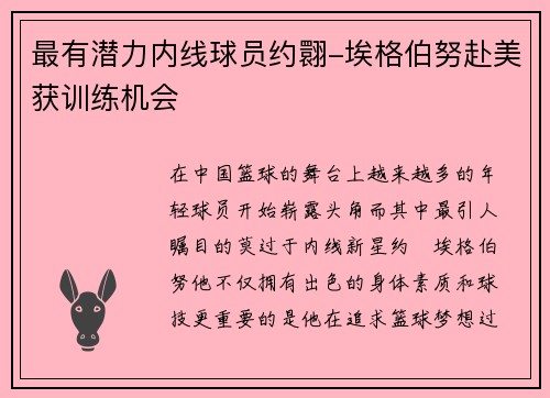 最有潜力内线球员约翾-埃格伯努赴美获训练机会